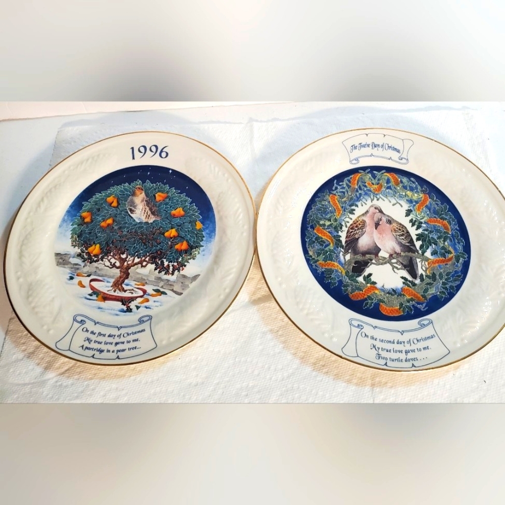 12 days of Christmas plate selection. Collectors plates. 1st and 2nd Days 1996.